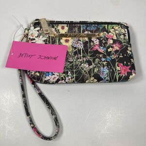 Betsey Johnson Dark Floral Talli Wristlet Pouch Clutches Women Handbags NEW $58